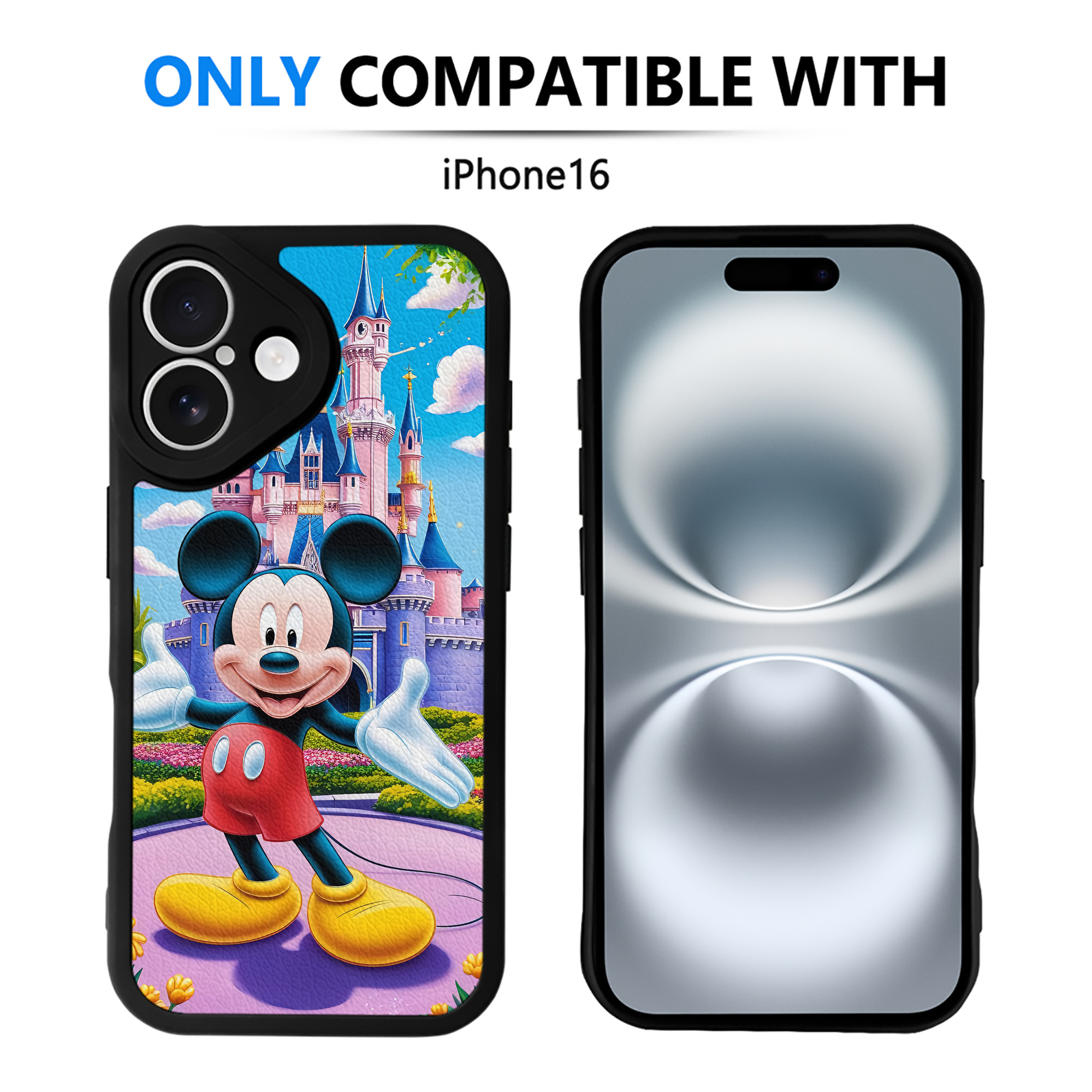 （画像用） ミッキーマウス Mickey Mouse 【iPhone 16シリーズ対応】シリコンスマホケース（レザー調） 材質：シリコン